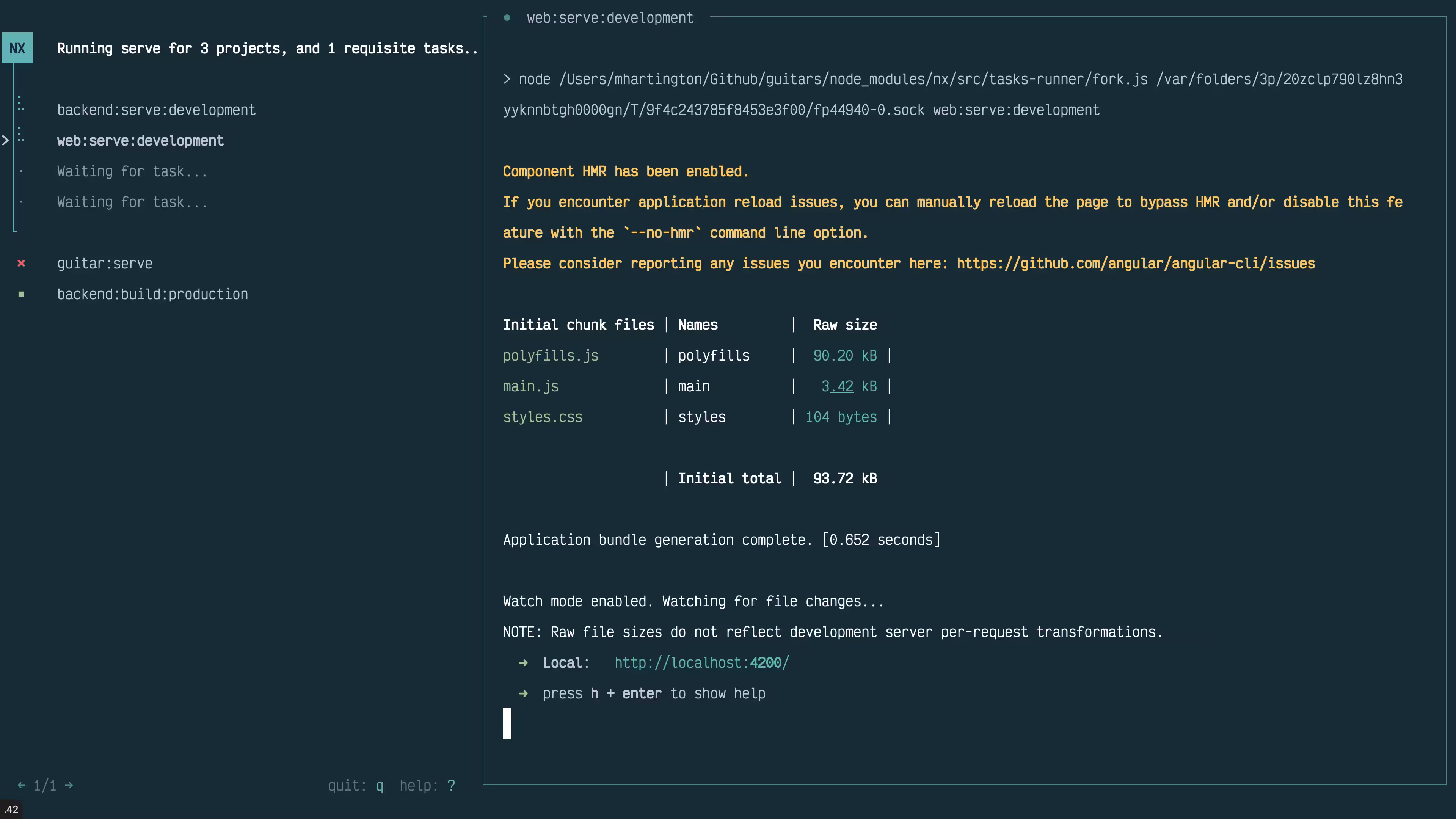 Screenshot of the Terminal UI for Nx